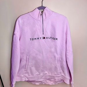 Tommy Hilfiger Light Pink Quarter Zip Sweatshirt With Pockets
